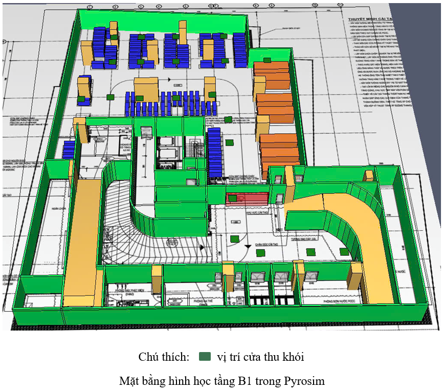 Mô phỏng tầng hầm để xe chỉ có một thang bộ thoát hiểm (Chung cư Hà Đông)